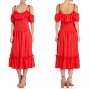 Rebecca Minkoff Mojave Red Off the Shoulder Tier Midi Summer Dress Size S